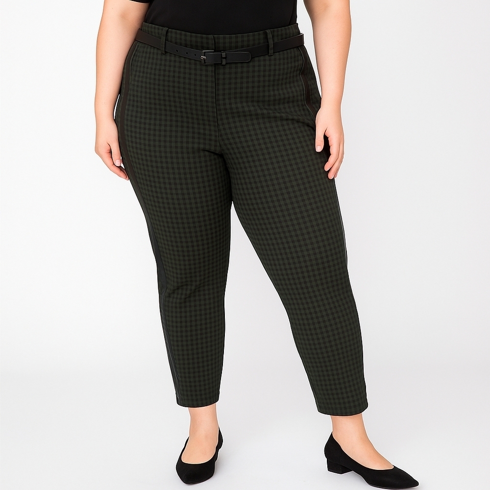 Zanessi Olive Green And Black  Checkerboard Skinny Pants Size 18(Turkish 48)